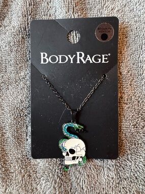 🌟 3/$20 Eligible! NWT BodyRage Silver-Tone Skull & Snake Necklace
